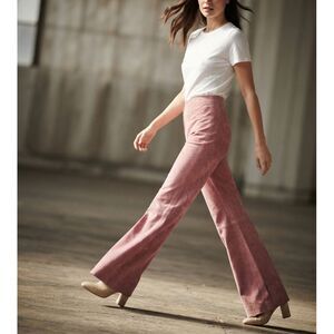 Victoria Beckham Pink Suede leather Wide Leg Flared Pants Sz 8  Made in Italy